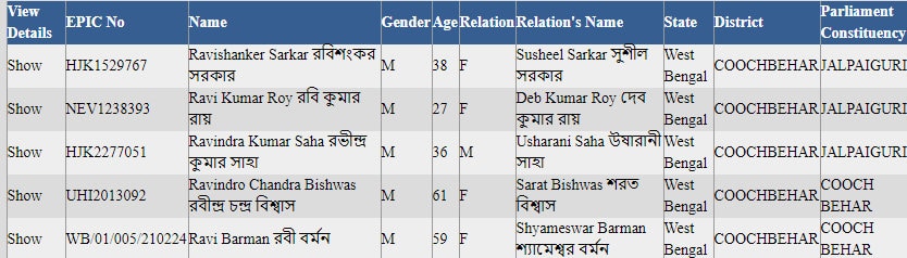 CEO West Bengal Search Voter Name List