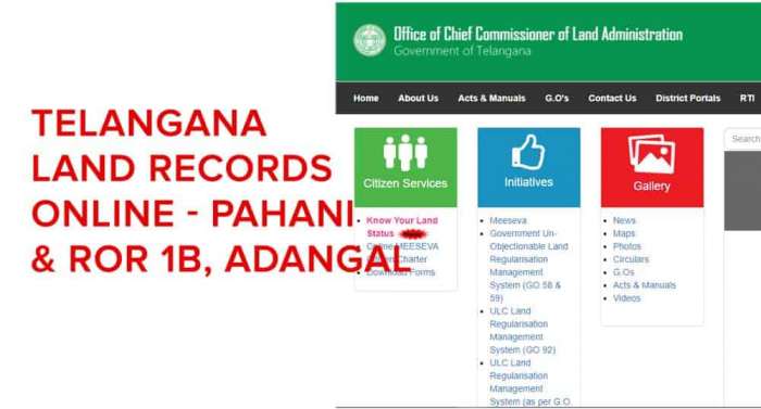 Telangana Land Records Online - Pahani & ROR 1B, ccla.telangana.gov.in