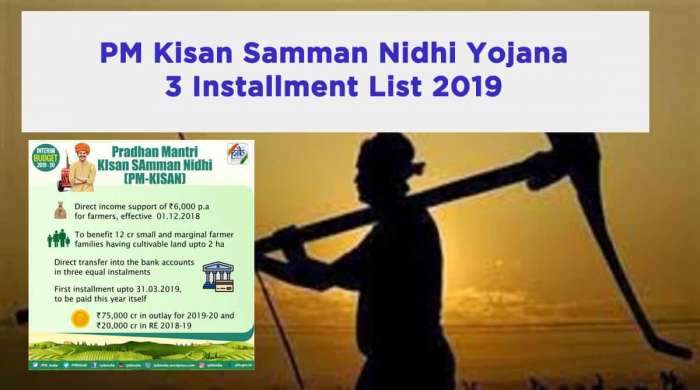 PM Kisan Samman Nidhi Yojana 3 Installment List 2019