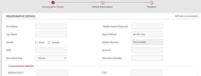 Axis Bank FASTag Application Form