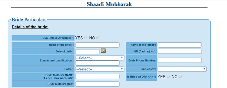 Telangana Shaadi Mubharak Application Form