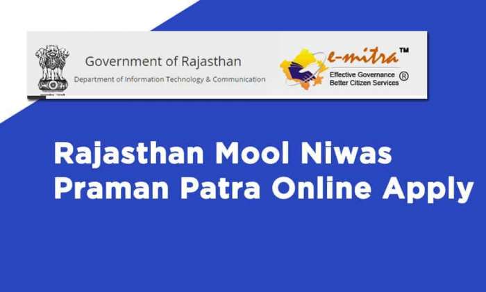 Rajasthan Mool Niwas Praman Patra Online Apply