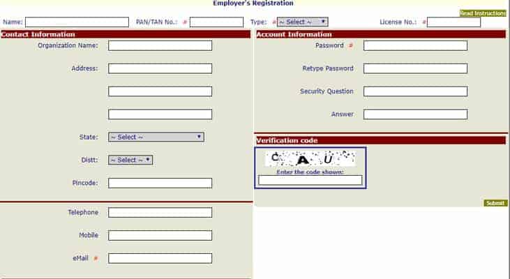 eEMIS HP Employer Registration Form