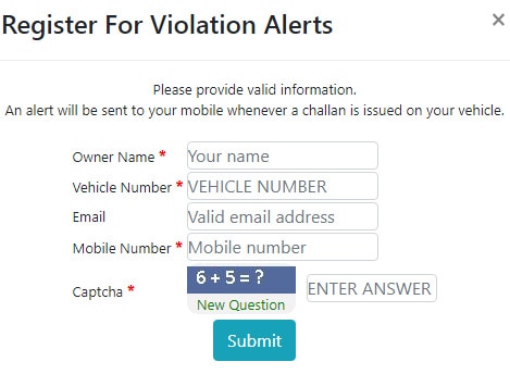 Telangana Register For Traffic Violation Alerts